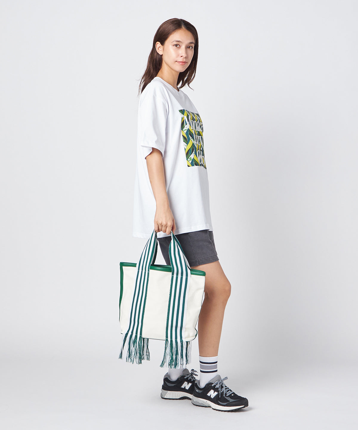 フリンジケンテキャンバストート（Mサイズ）GREEN×WHITE