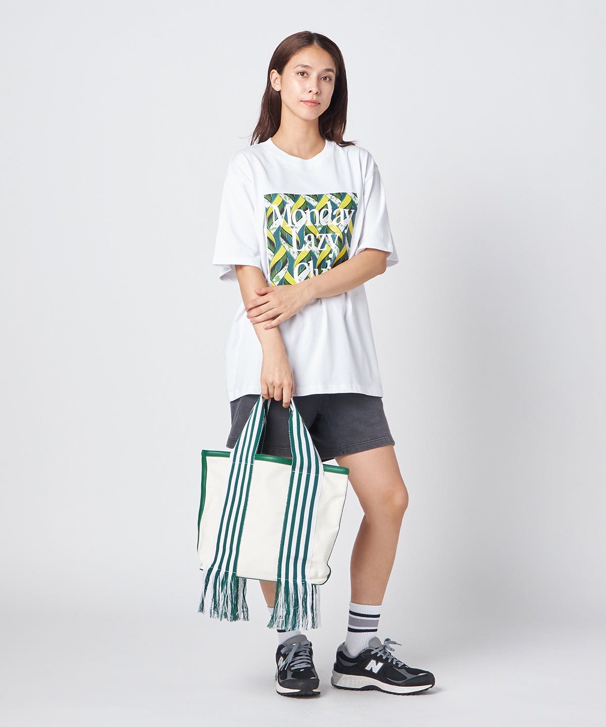 フリンジケンテキャンバストート（Mサイズ）GREEN×WHITE
