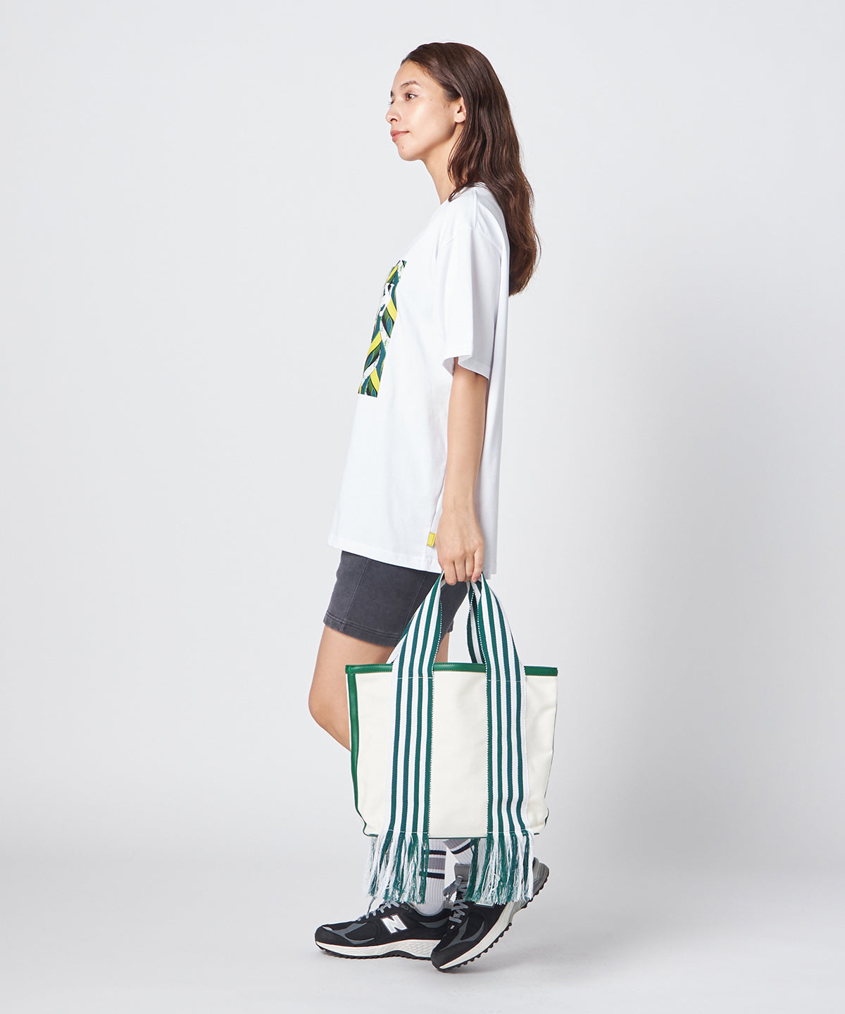 フリンジケンテキャンバストート（Mサイズ）GREEN×WHITE