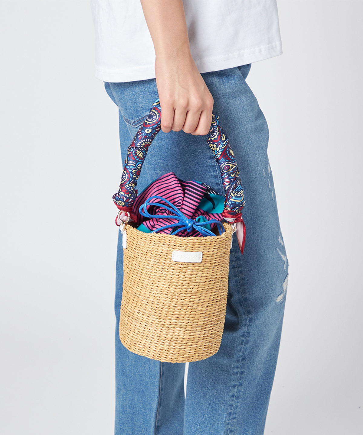2way Hundle Tube Basket WHITE/NATURAL