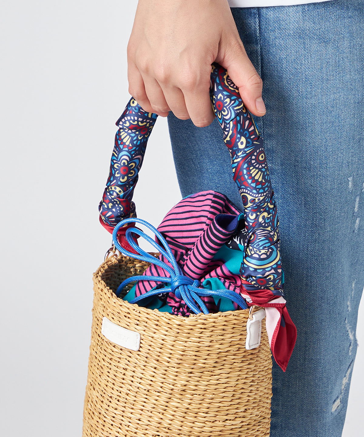 2way Hundle Tube Basket WHITE/NATURAL