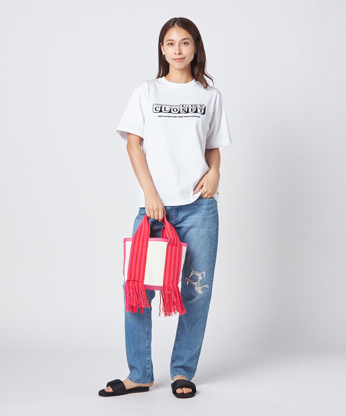 フリンジケンテキャンバストート（Sサイズ）PINK×RED