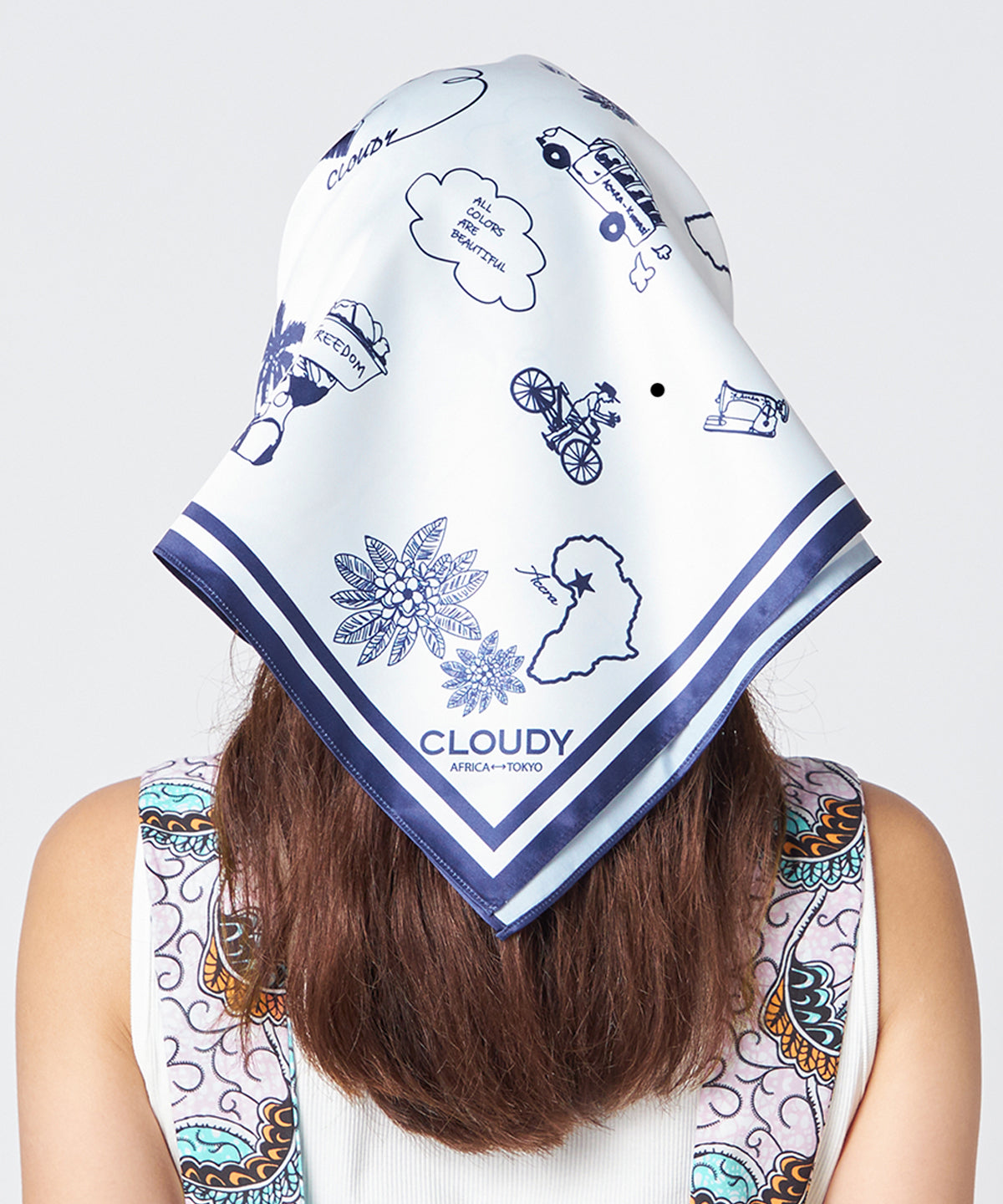 アフリカン柄スカーフ NAVY