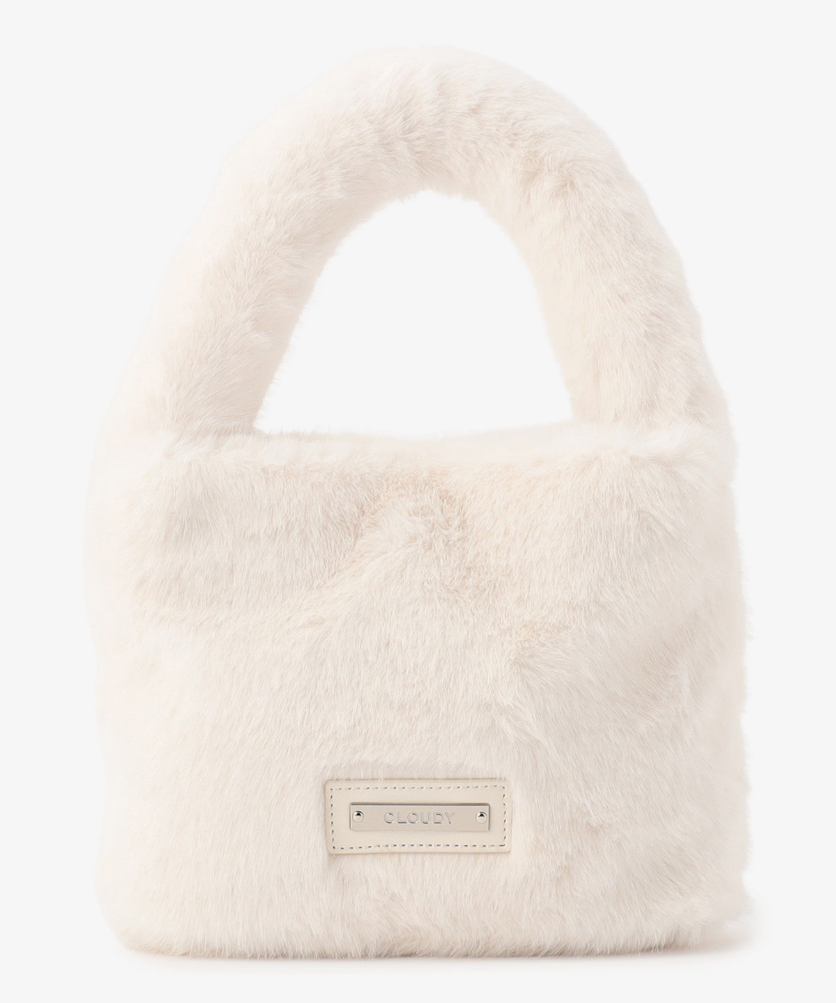 ラウンドハンドルファーバッグ　WHITE