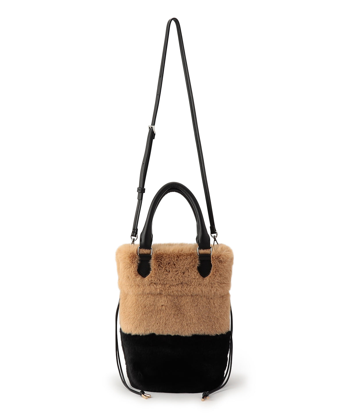 Eco Fur Drawstring Shoulder Bag BEIGE×BLACK