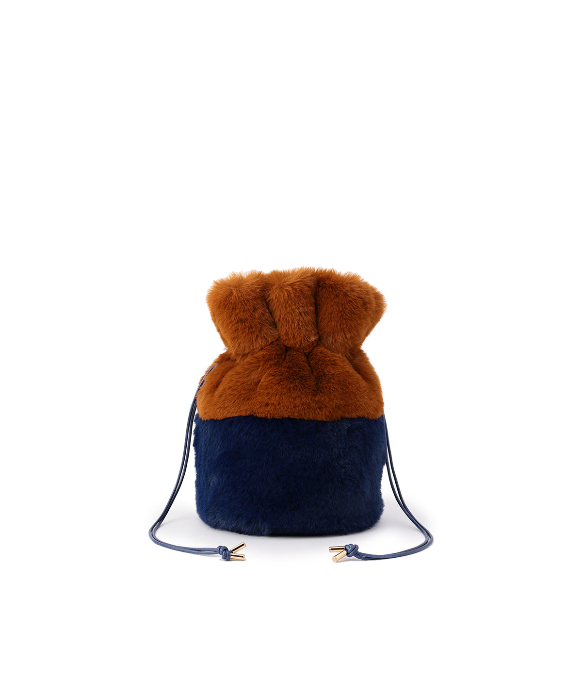 Eco Fur Drawstring Bag (Small) BROWN×NAVY