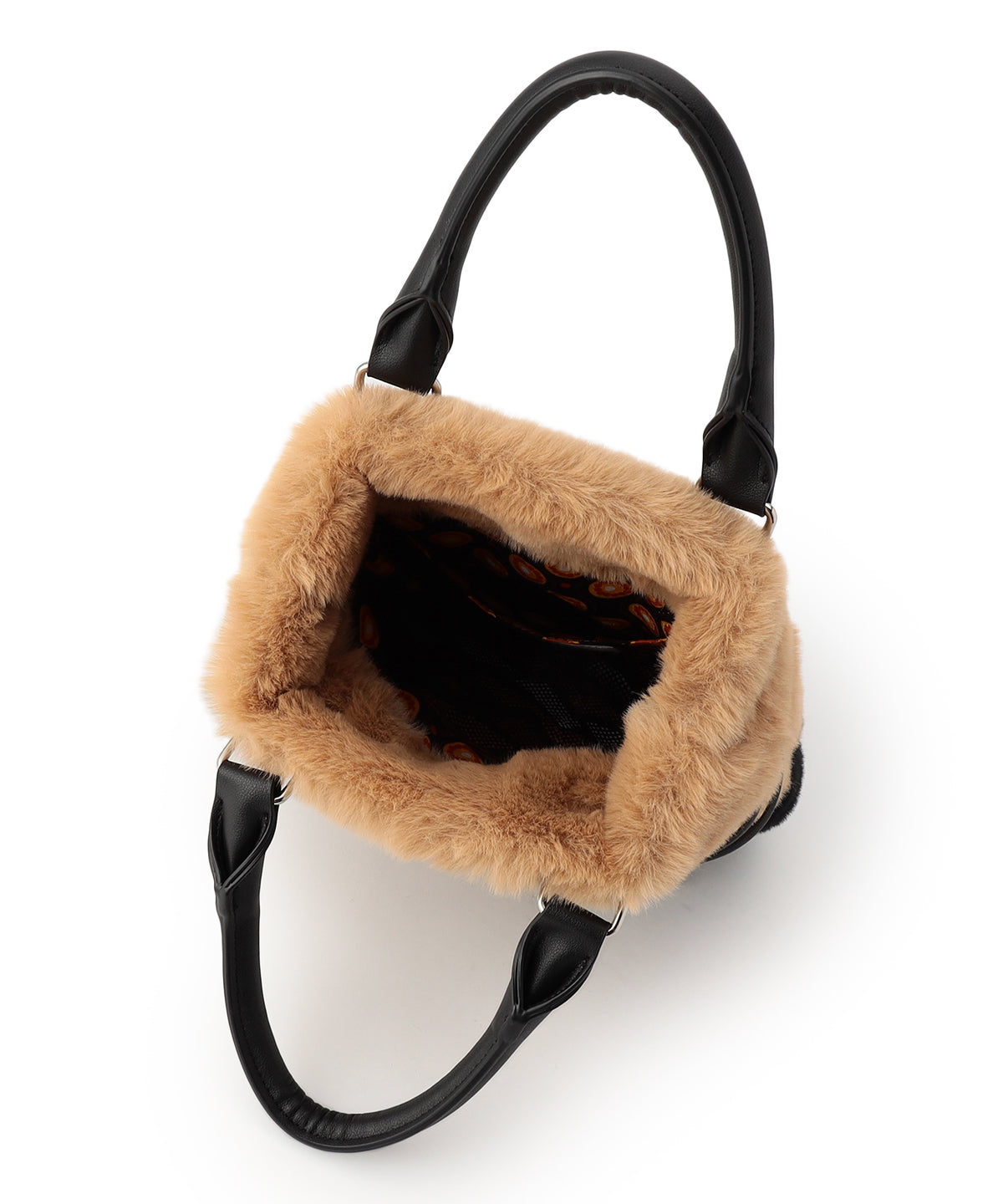 Eco Fur Drawstring Shoulder Bag BEIGE×BLACK