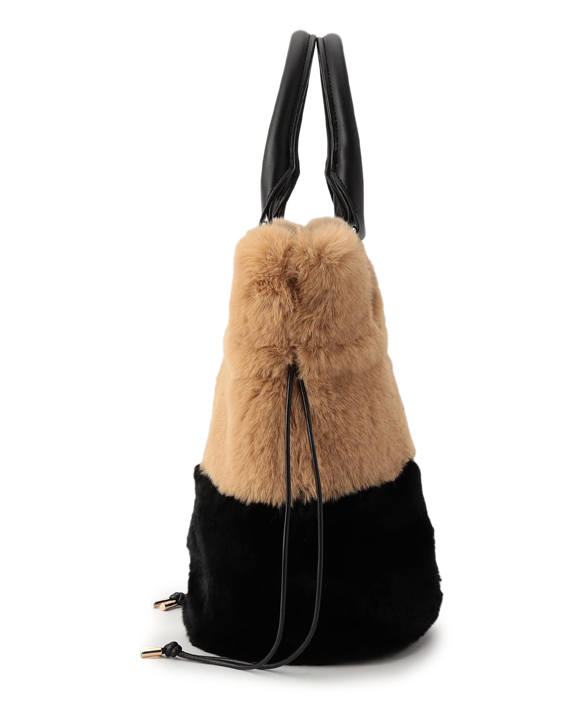 Eco Fur Drawstring Shoulder Bag BEIGE×BLACK