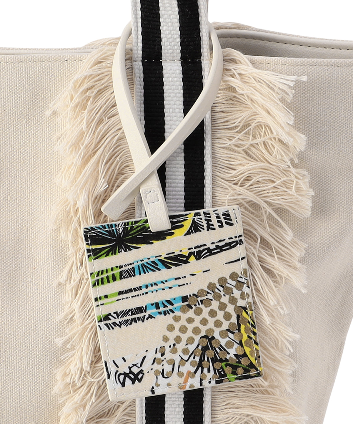 Canvas Kente fringe tote(Medium) BLACK/WHITE