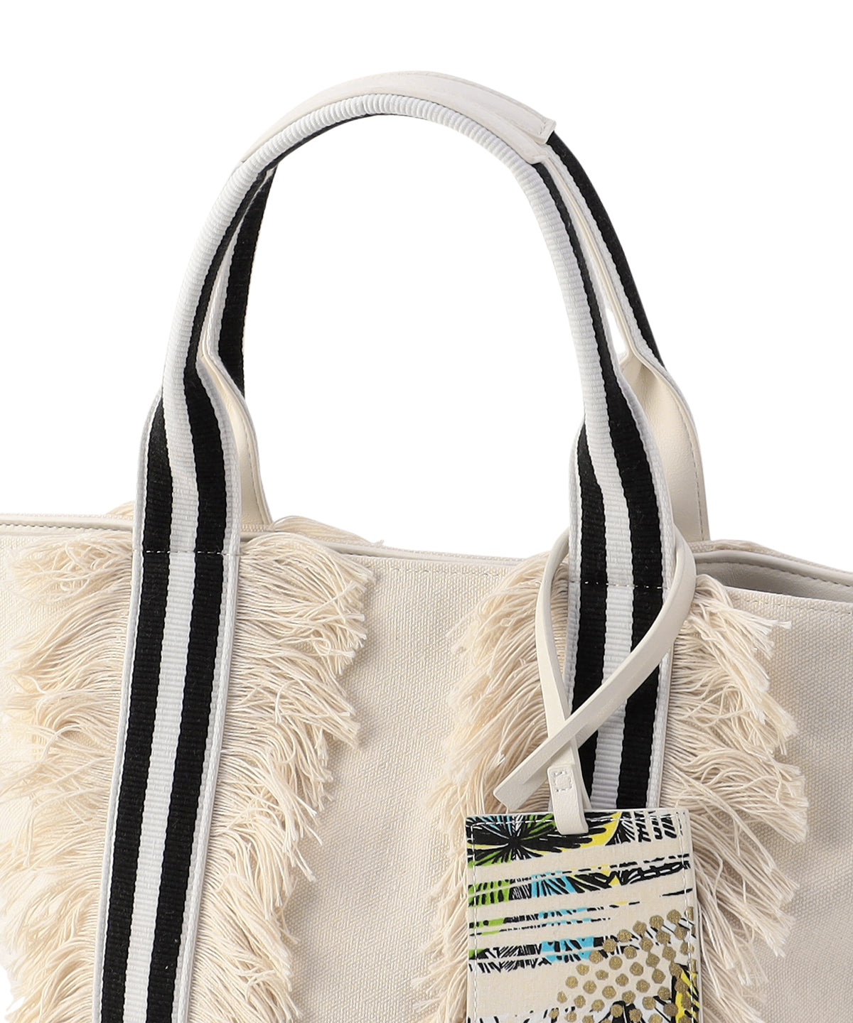 Canvas Kente fringe tote(Medium) BLACK/WHITE