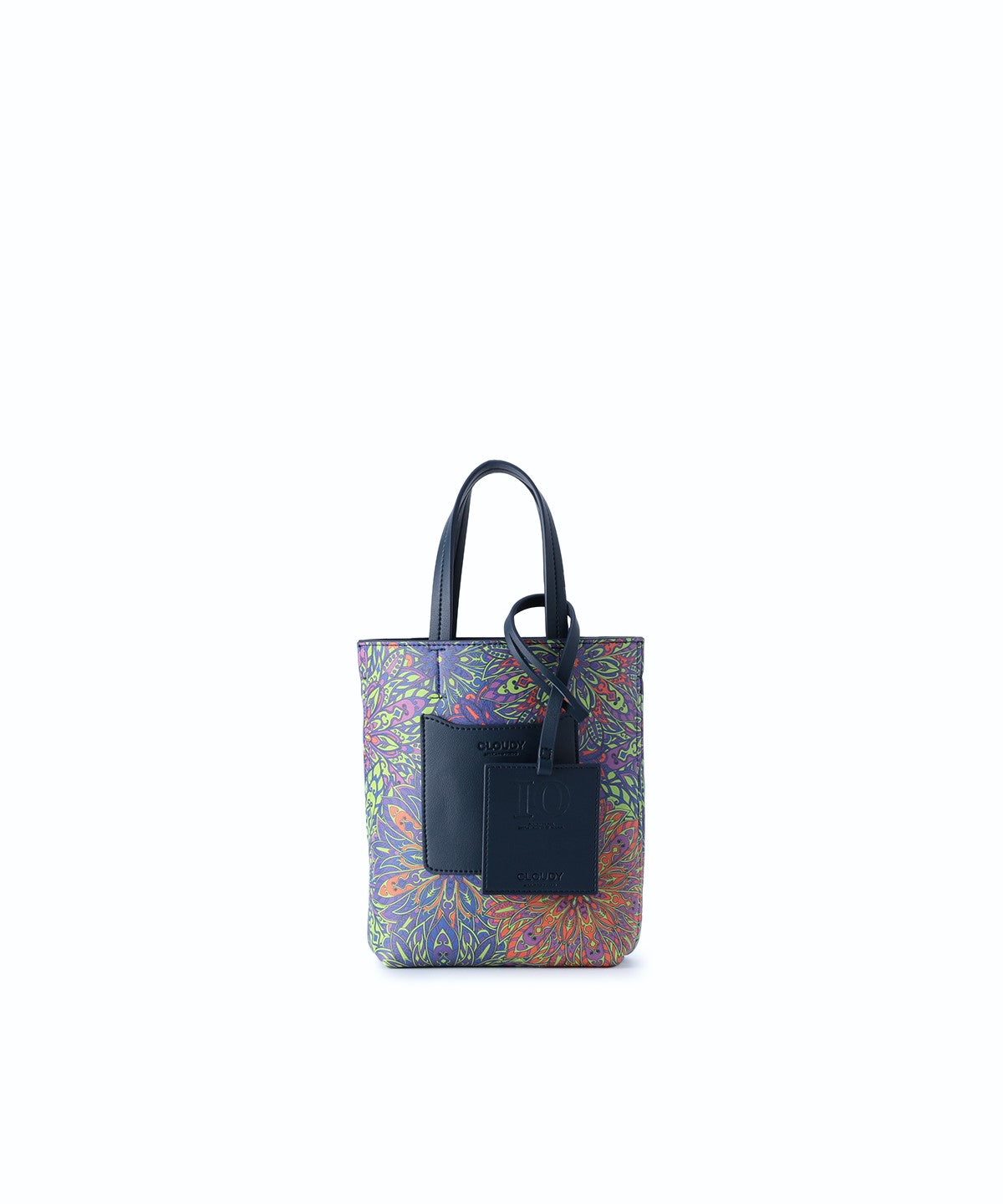 Fake Leather Printed Tote Bag (Small) NAVY