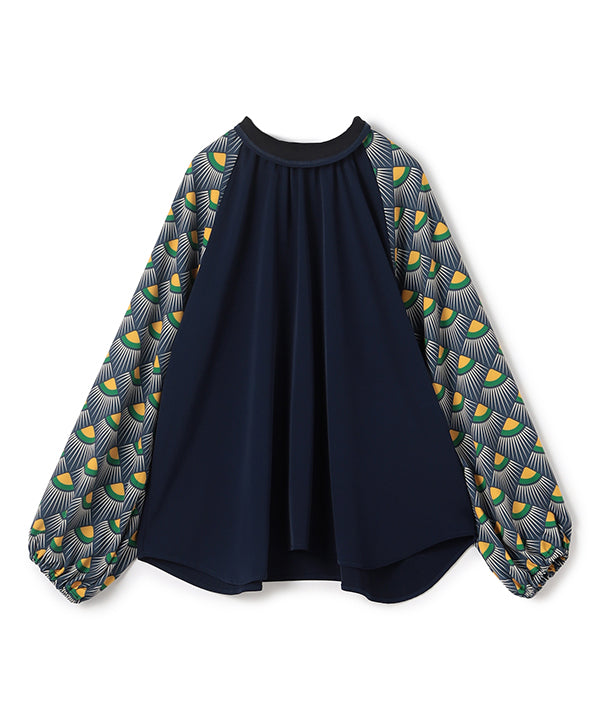 Shirt Blouse Sleeves with Textile Pattern NAVY