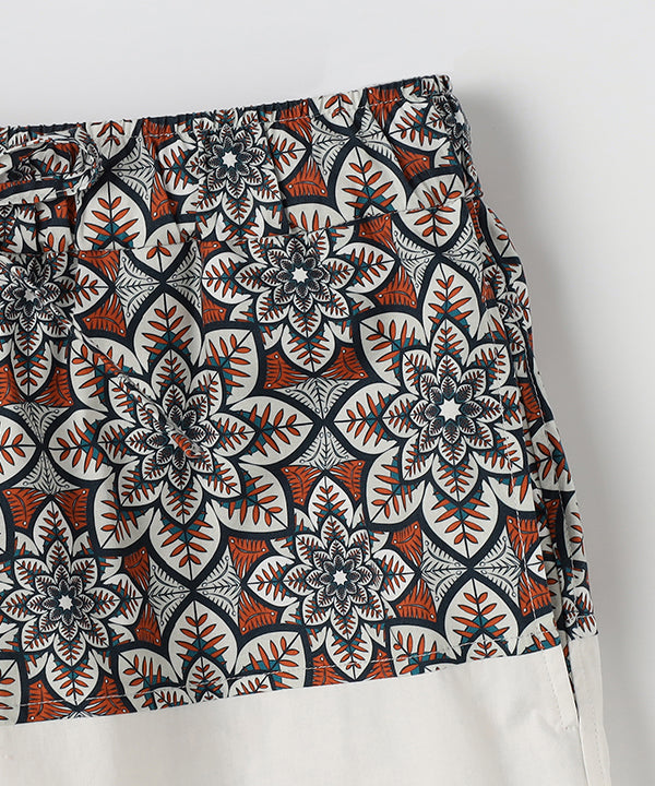 African Textile combination Half Pants BROWN