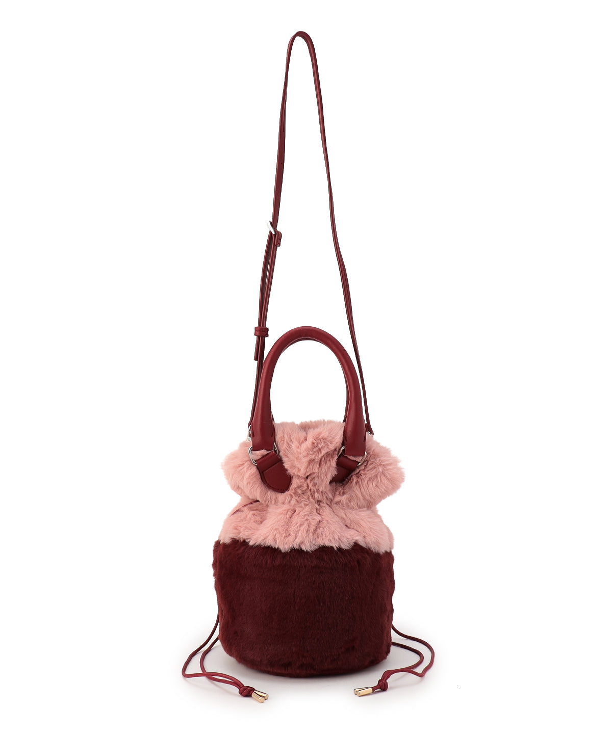 Eco Fur Drawstring Shoulder Bag PINK×BURGUNDY