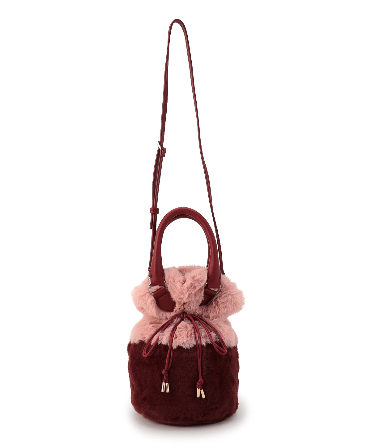 Eco Fur Drawstring Shoulder Bag PINK×BURGUNDY