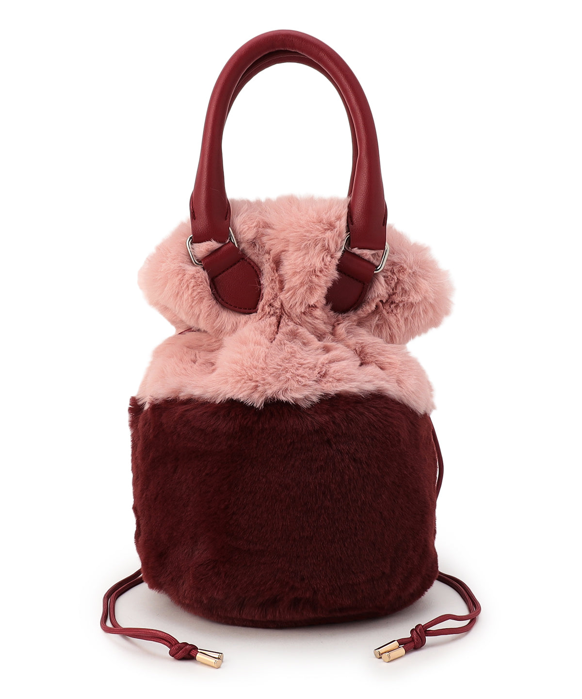 Eco Fur Drawstring Shoulder Bag PINK×BURGUNDY