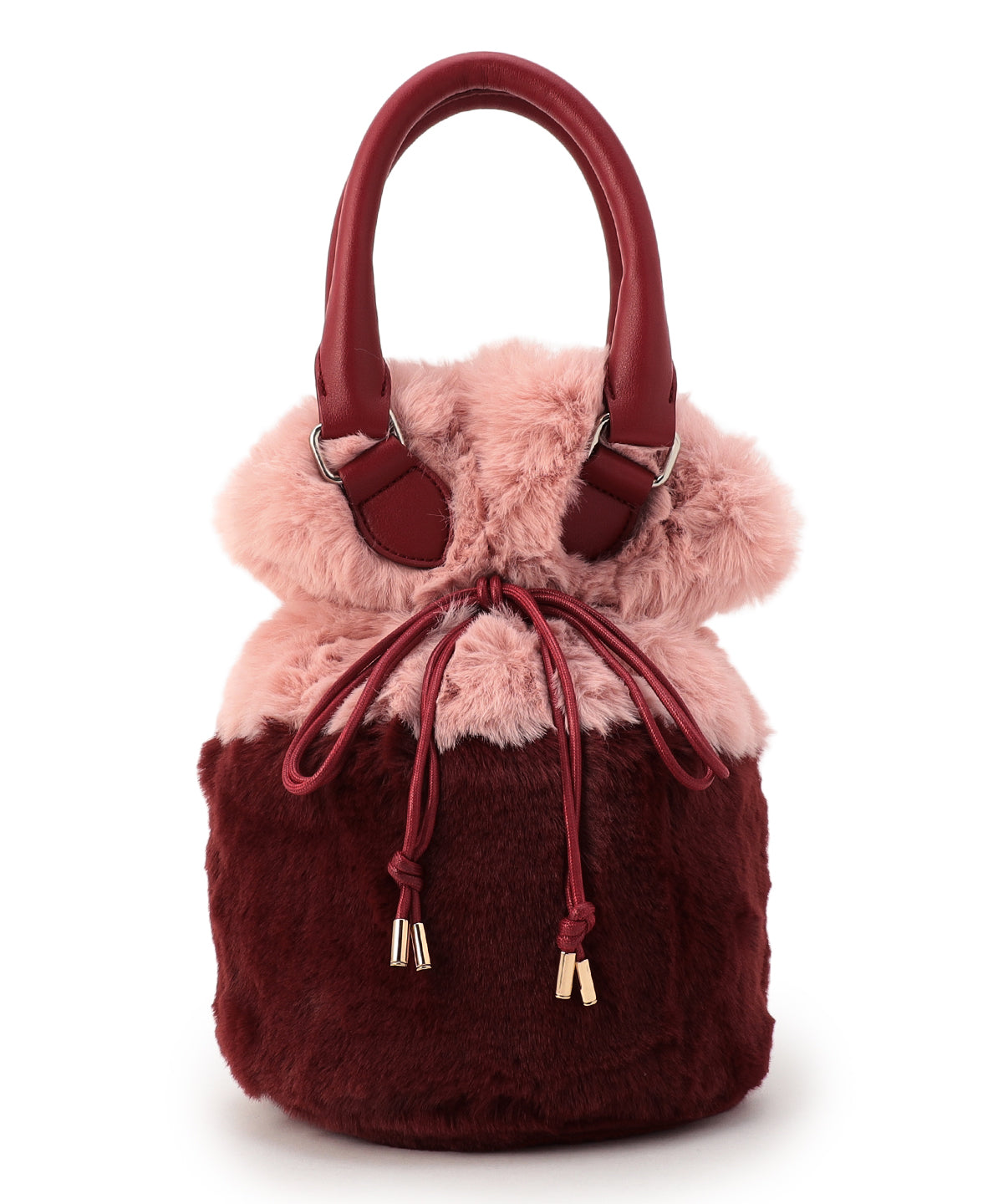 Eco Fur Drawstring Shoulder Bag PINK×BURGUNDY