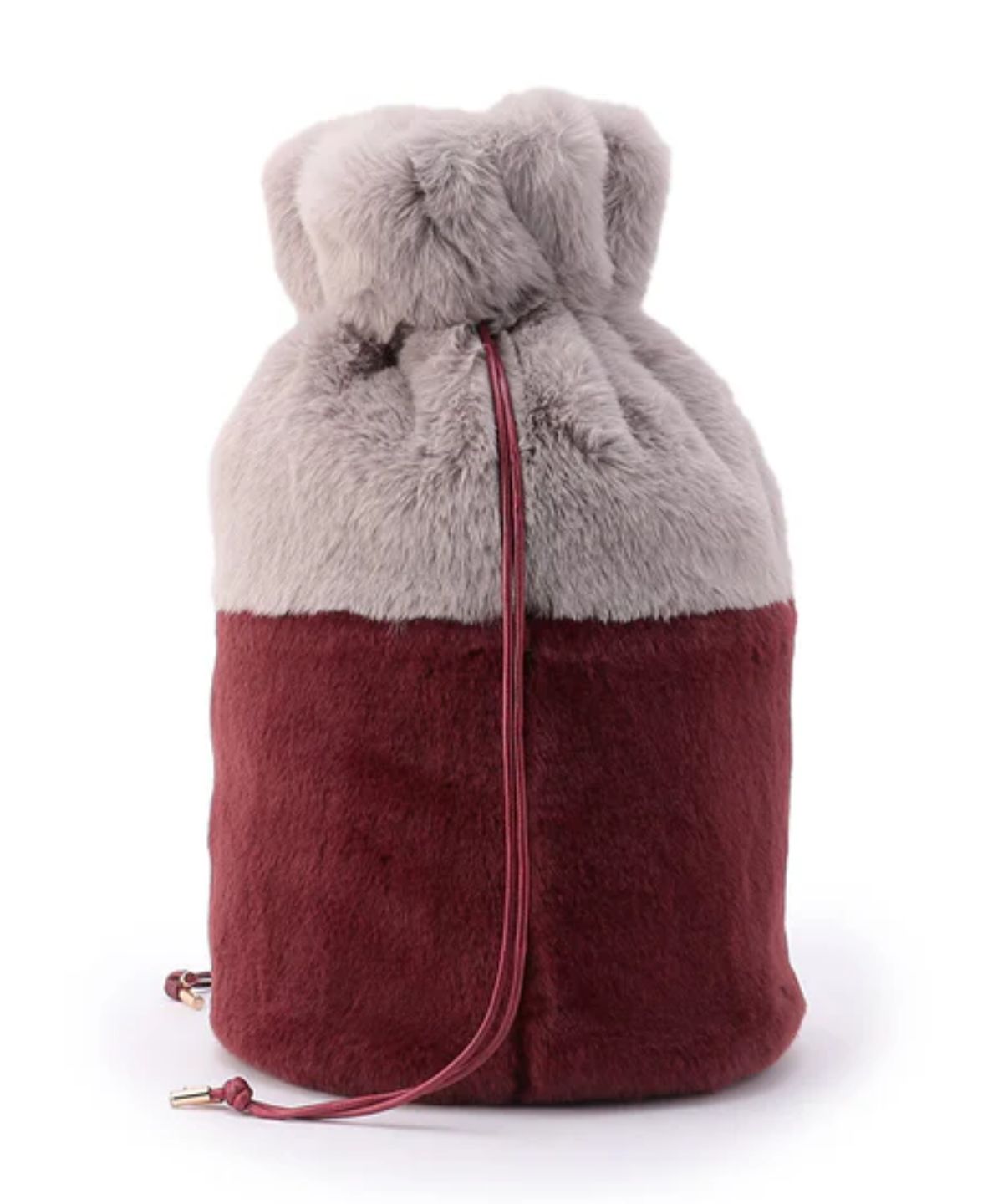 Eco Fur Drawstring Bag(Medium)GRAY×BURGUNDY