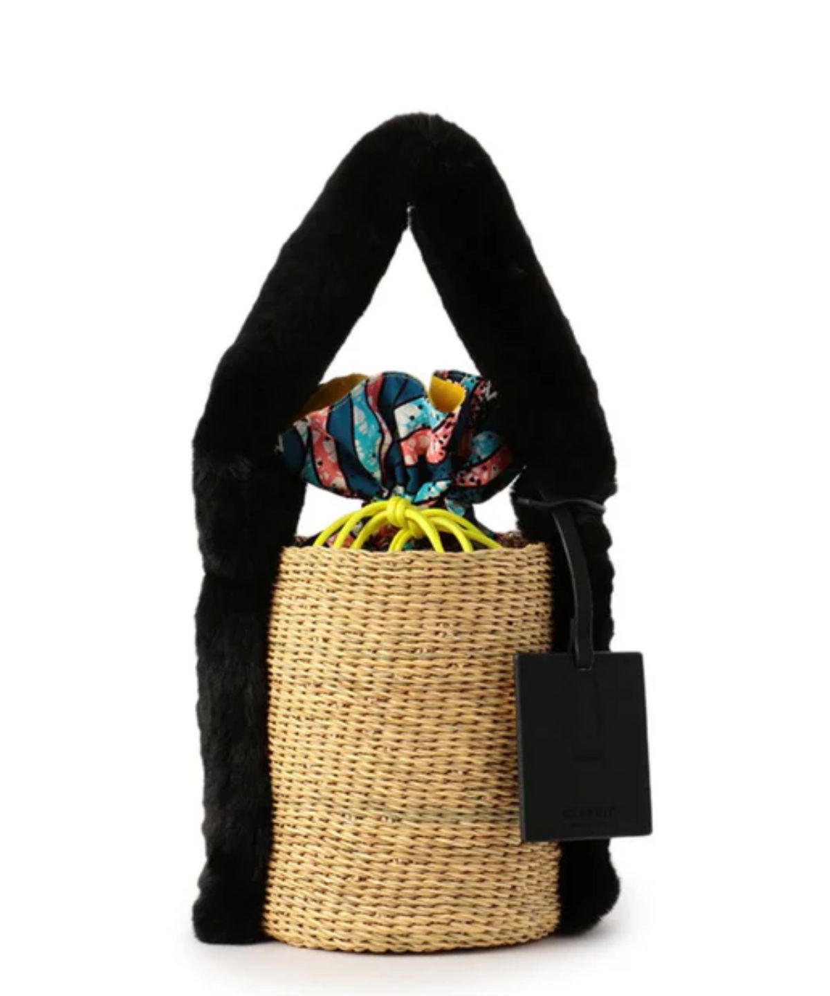 Eco Fur Handle Basket BLACK