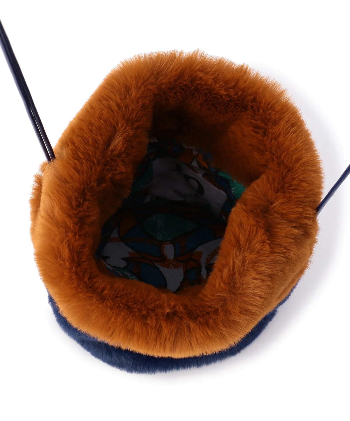 【期間限定ポーチS付き】Eco Fur Drawstring Bag (Small) BROWN×NAVY