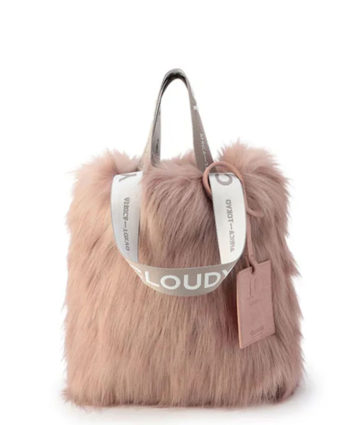 Logo handle Eco fur Tote Bag (small) PINKBEIGE