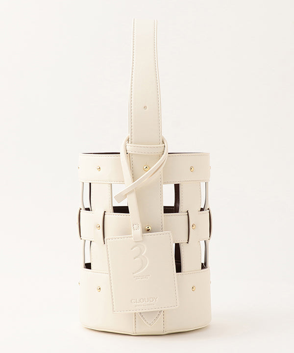 Fake Leather Mesh Tube Bag WHITE