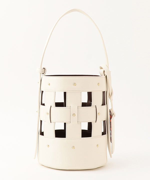 Fake Leather Mesh Tube Bag WHITE