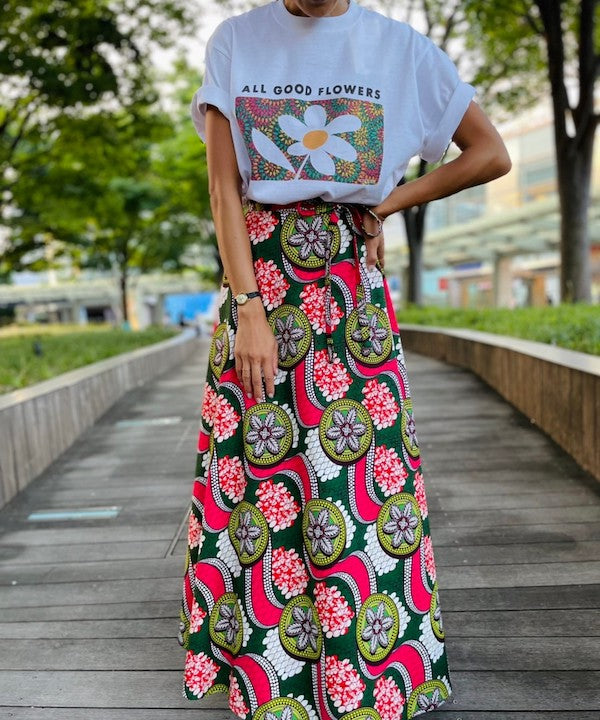 African Fabric Wrap Skirt GREEN