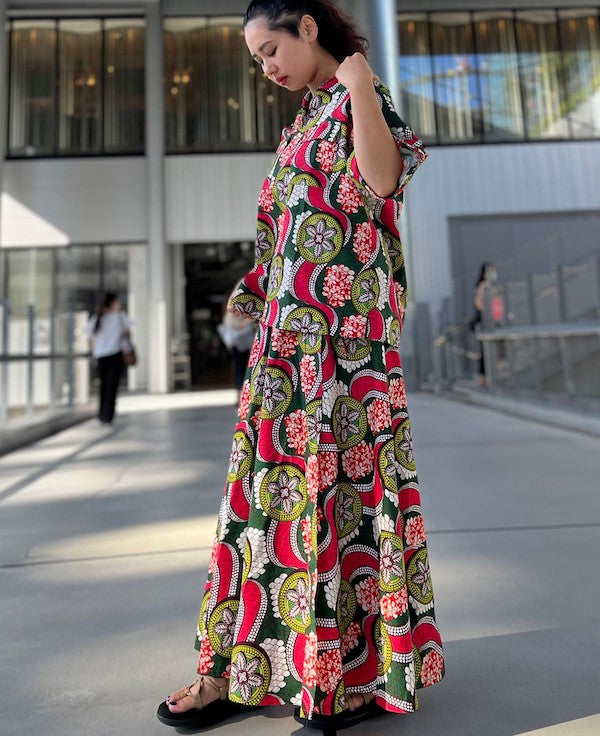 African Fabric Wrap Skirt GREEN