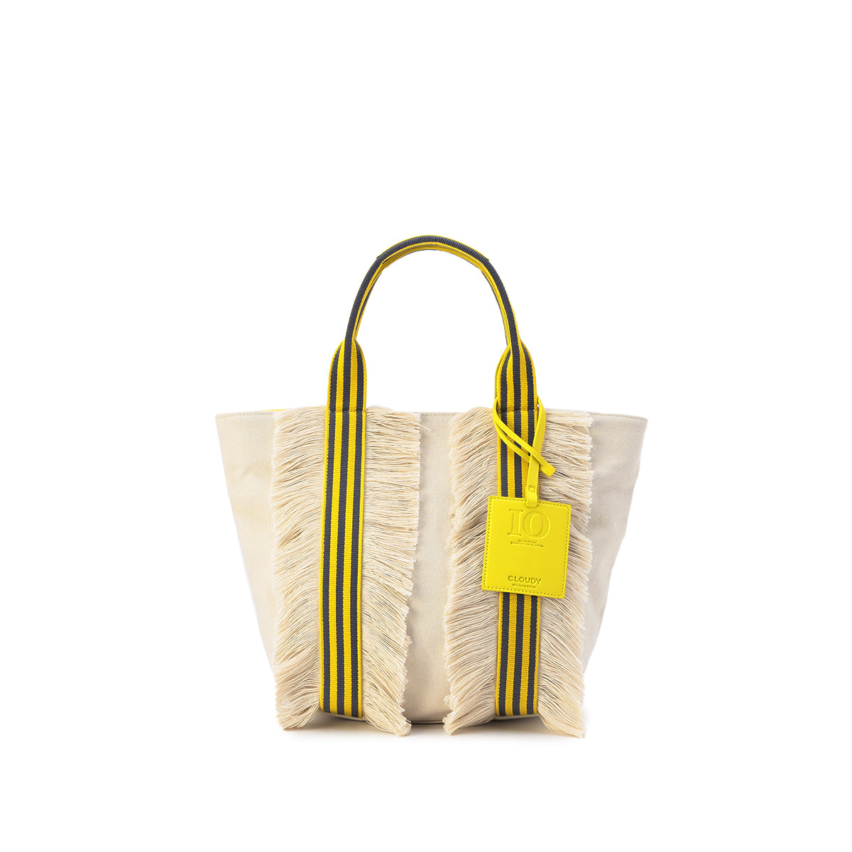 Canvas Kente fringe tote(Medium) GRAY/YELLOW