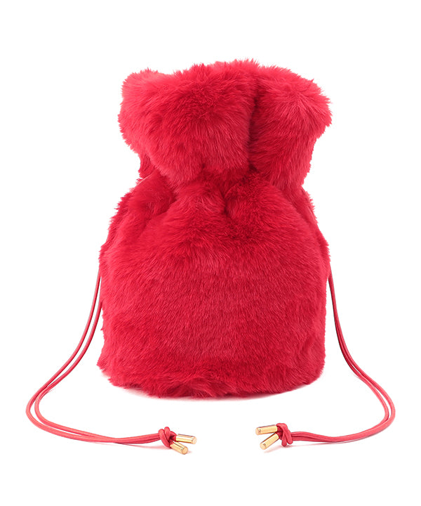 Eco Fur Drawstring Bag RED