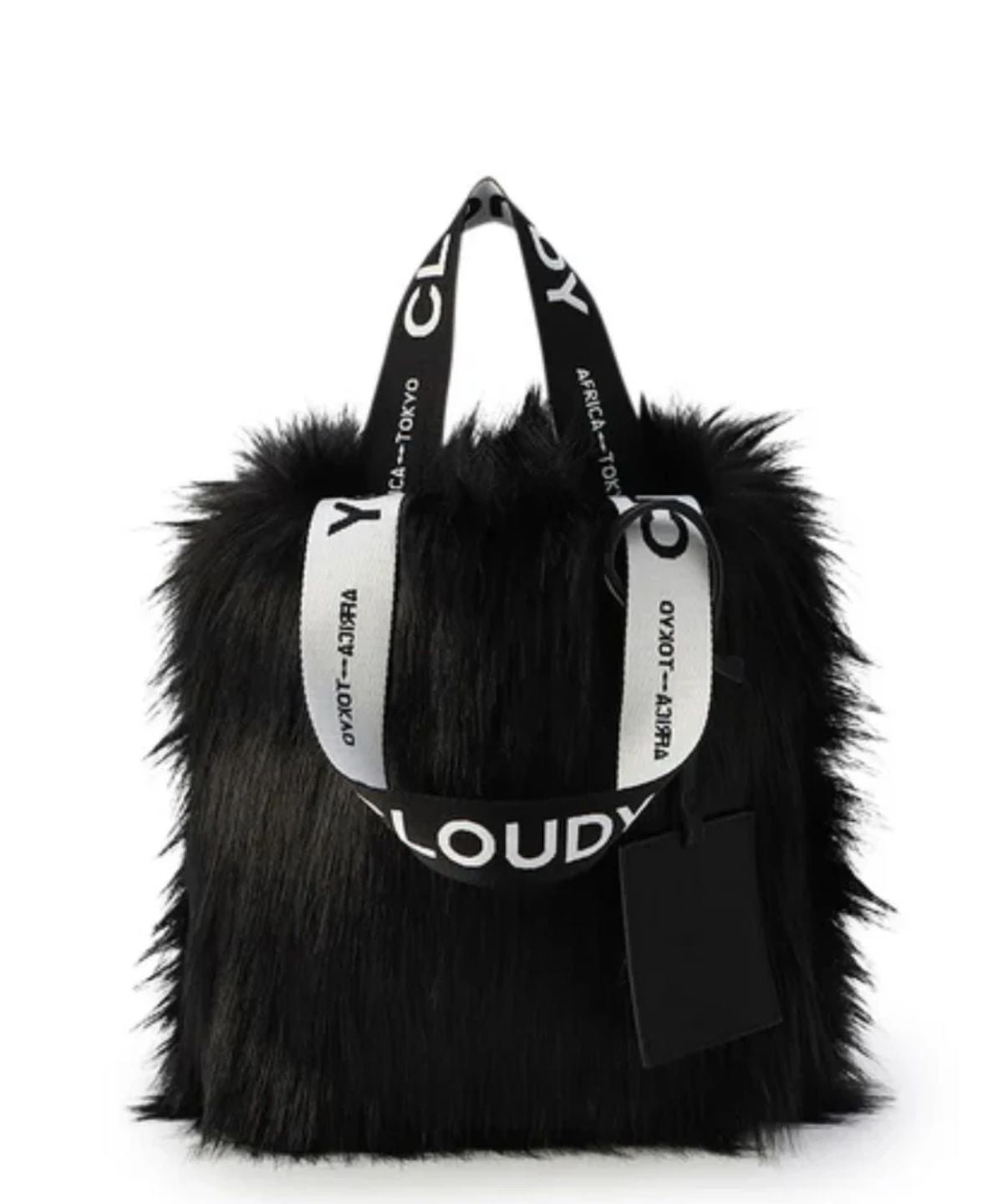 Logo handle Eco fur Tote Bag (small) BLACK