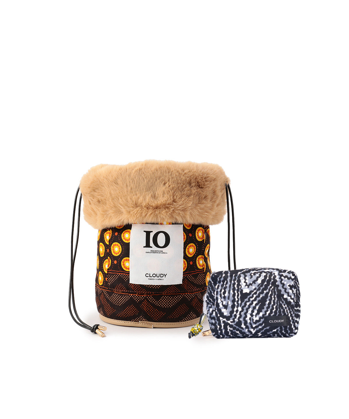 【期間限定ポーチS付き】Eco Fur Drawstring Bag (Small) BEIGE×BLACK