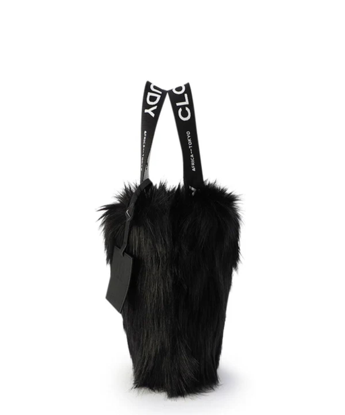 Logo handle Eco fur Tote Bag (small) BLACK