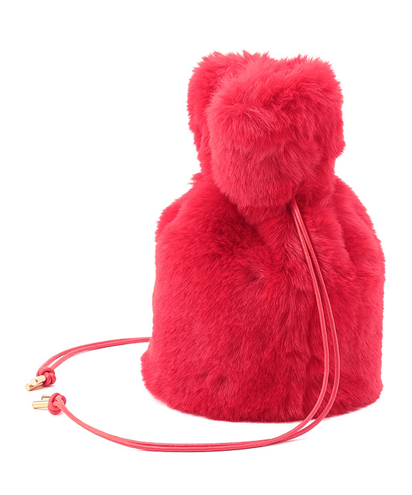 Eco Fur Drawstring Bag RED