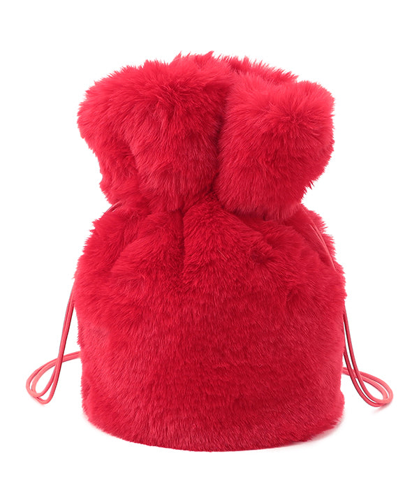 Eco Fur Drawstring Bag RED