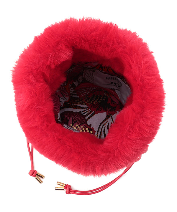 Eco Fur Drawstring Bag RED