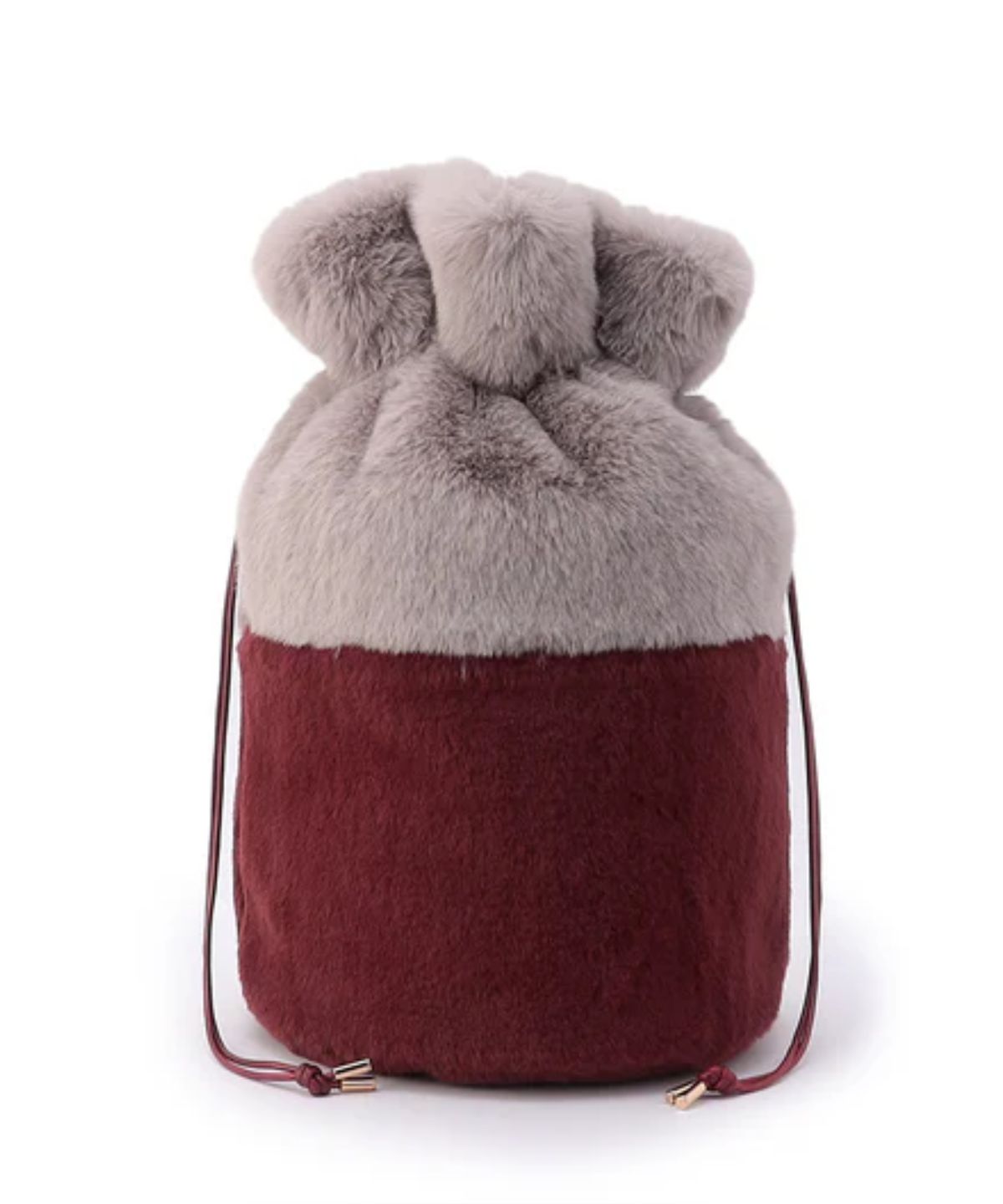 Eco Fur Drawstring Bag(Medium)GRAY×BURGUNDY