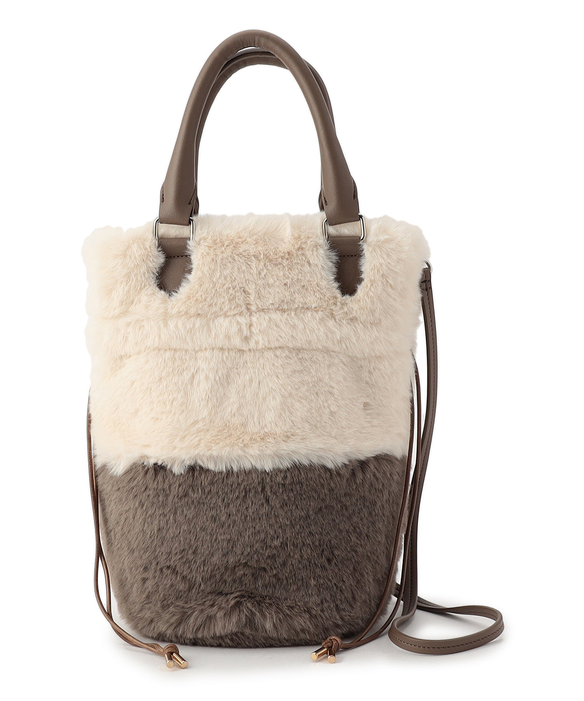 Eco Fur Drawstring Shoulder Bag OFF-WHITE×GREIGE