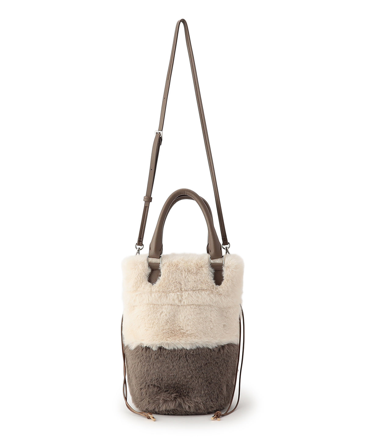 Eco Fur Drawstring Shoulder Bag OFF-WHITE×GREIGE