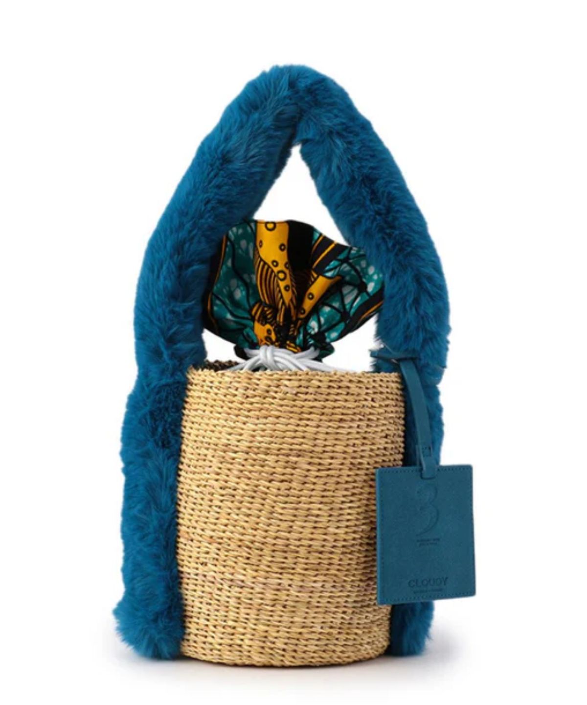 Eco Fur Handle Basket E.BLUE