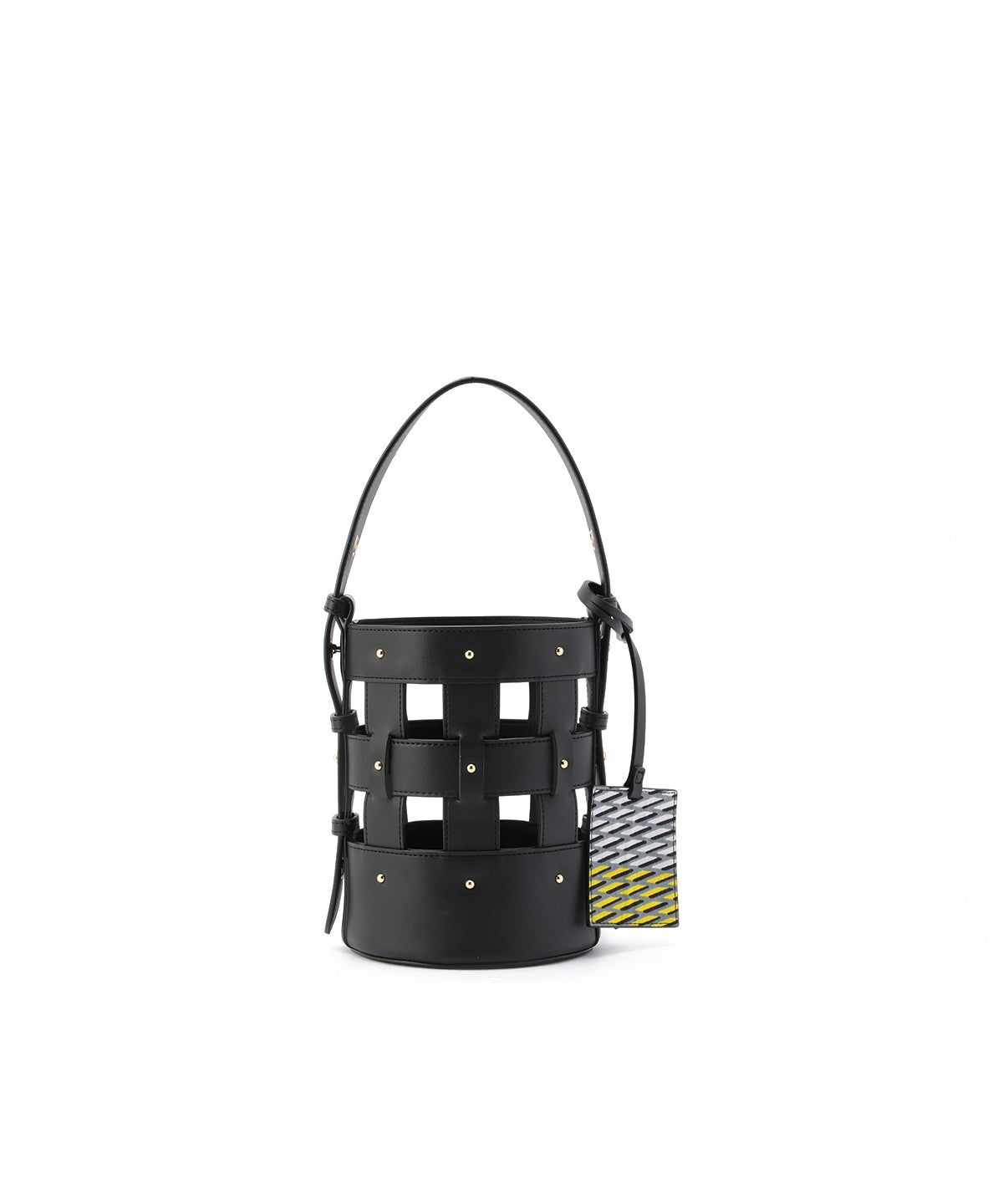 Fake Leather Mesh Tube Bag BLACK