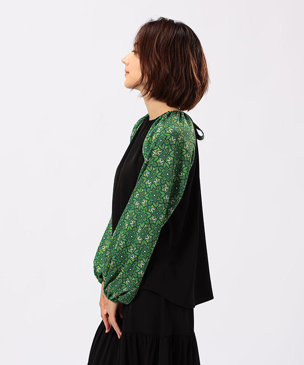 Shirt Blouse Sleeves with Textile Pattern BLACK