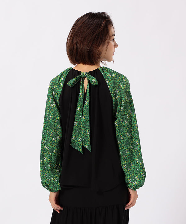 Shirt Blouse Sleeves with Textile Pattern BLACK