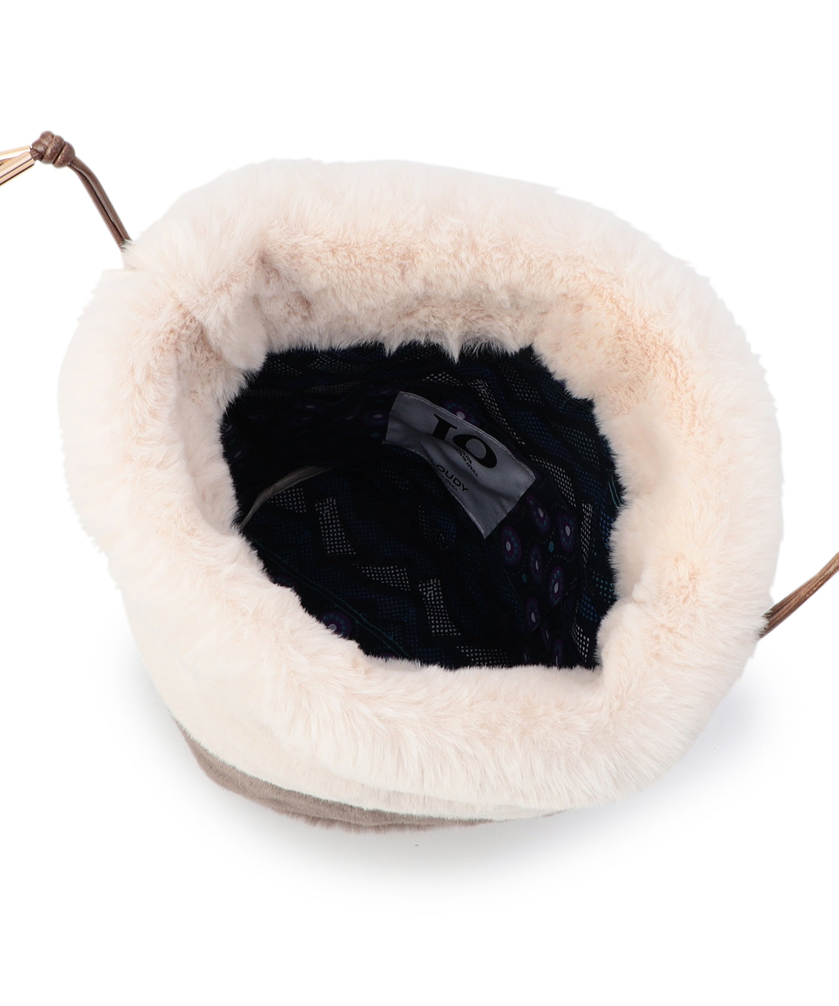 Eco Fur Drawstring Bag(Medium)OFF-WHITE×GREIGE