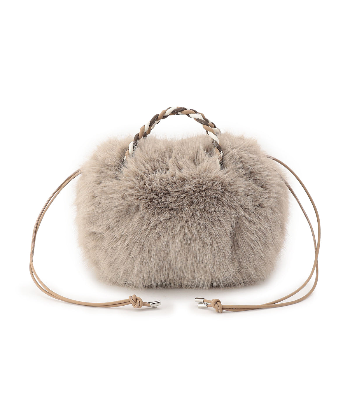 Long Fur Drawstring Bag GREIGE