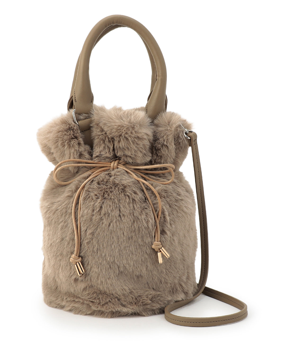 Eco Fur Drawstring Shoulder Bag BEIGE