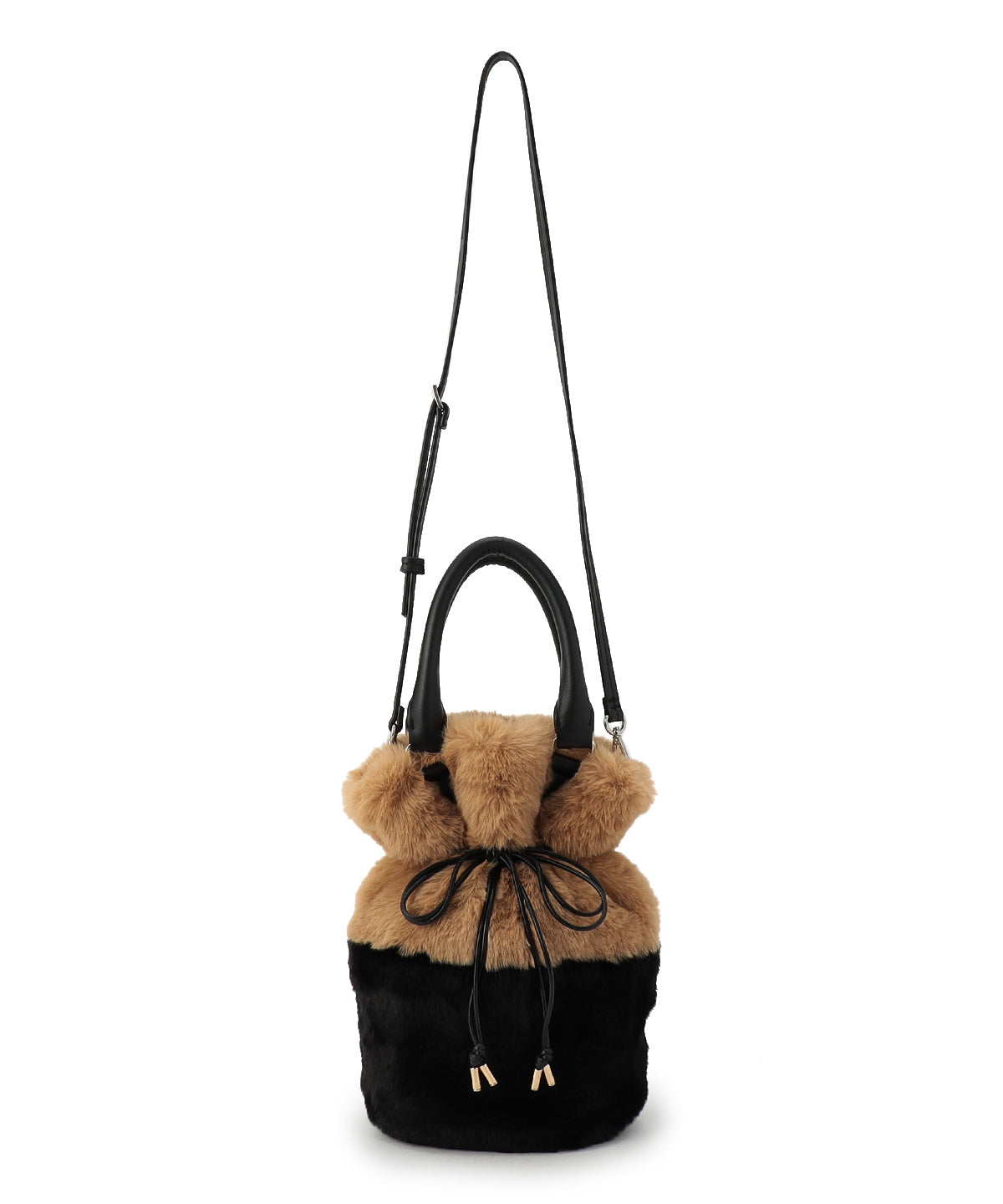 Eco Fur Drawstring Shoulder Bag BEIGE×BLACK