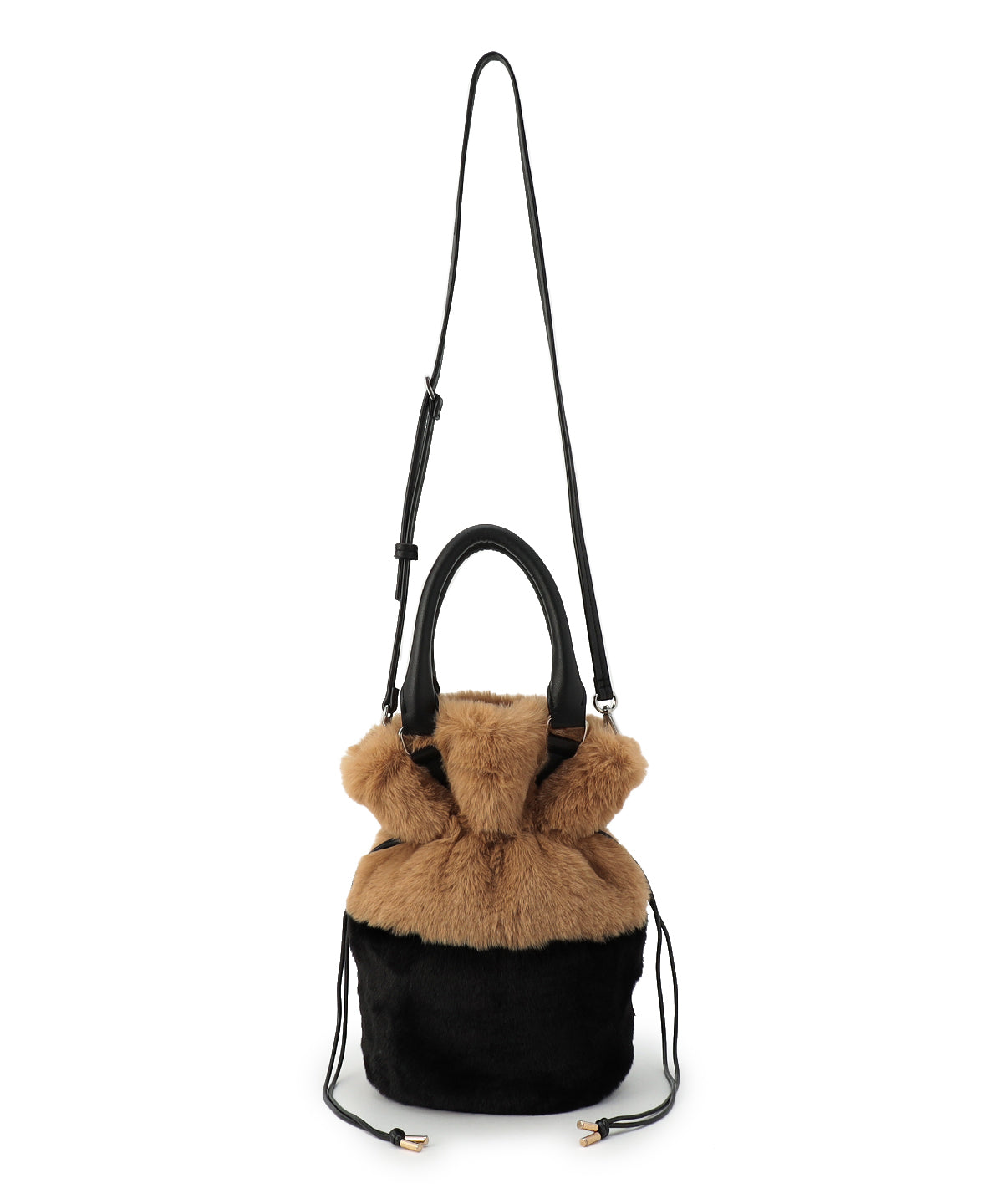 Eco Fur Drawstring Shoulder Bag BEIGE×BLACK