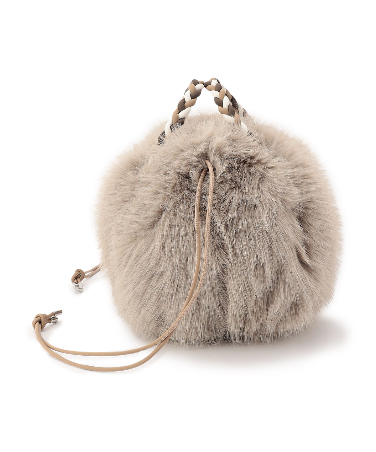 Long Fur Drawstring Bag GREIGE